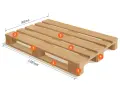 Standardowe rodzaje palet i ich wymiary: 1200x800 mm (typ EUR 2). Widoczne elementy konstrukcyjne palety.