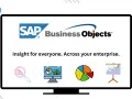 Ekran z logo SAP Business Objects i hasłem "Insight for everyone. Across your enterprise." Obok ikony lupy z wykresem, komputera z danymi, wykresu kołowego i tablicy z rosnącym wykresem.