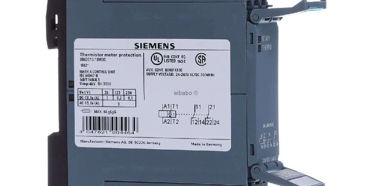 Siemens 3RN2010-1BW30, zabezpieczenie termiczne silnika, zasilanie 24-240V AC/DC, z certyfikatami UL i SP.