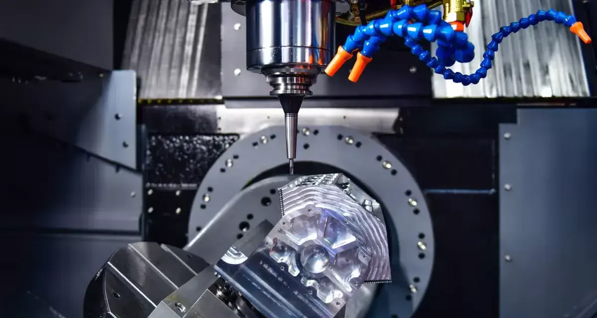 Precyzyjne frezowanie detalu z aluminium. Wiertło precyzyjnie dociera do celu, kontrolując głębokość skrawania.