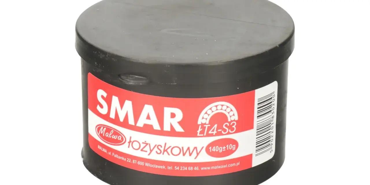 Czarny pojemnik ze smarem łożyskowym Malwa ŁT4-S3, 140g. Niezbędny do konserwacji maszyn.