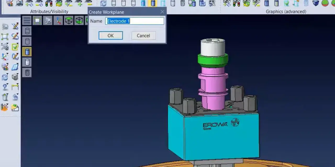Tworzenie płaszczyzny roboczej dla elektrod. Różne rodzaje elektrod są widoczne w oprogramowaniu CAD.