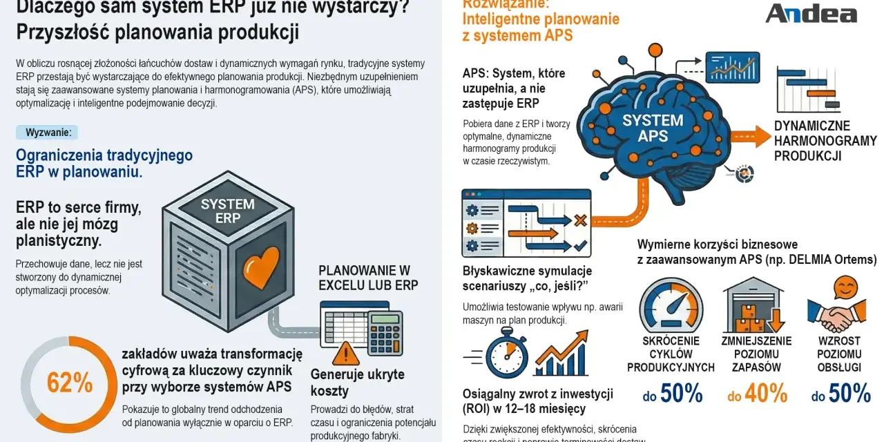 System APS uzupełnia ERP, tworząc dynamiczne harmonogramy produkcji. To klucz do efektywnego planowania zasobów przedsiębiorstwa.