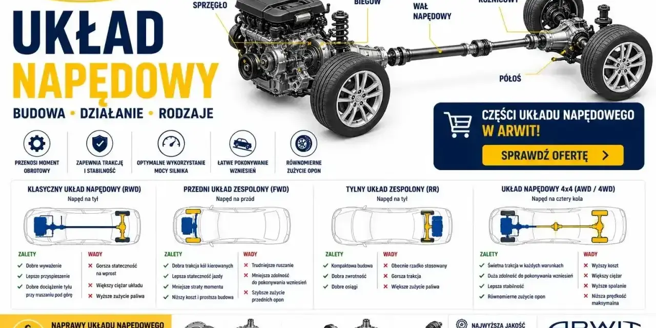 Rodzaje przekładni: RWD, FWD, RR i 4x4. Schematy budowy, zalety i wady układów napędowych.
