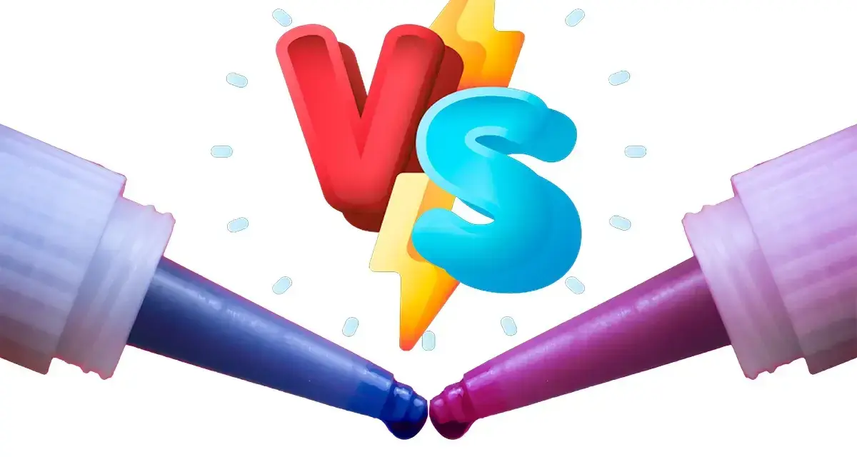 Dwa aplikatory z kroplami kleju, symbol "VS" i błyskawica. Jaki klej do gwintów wybrać?