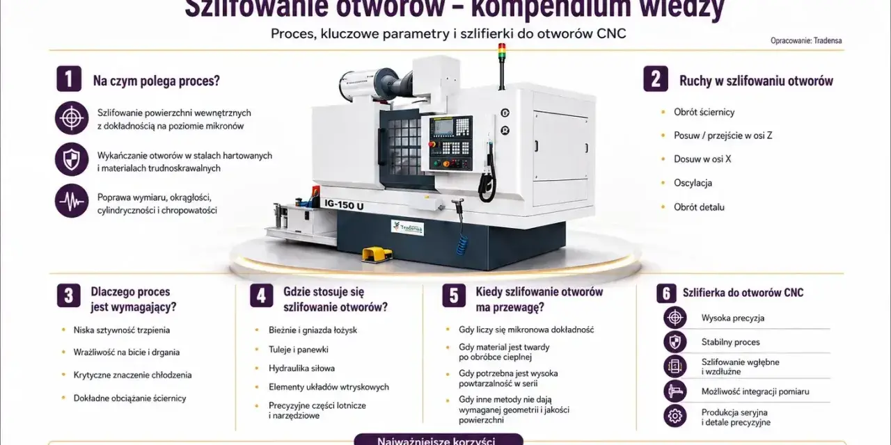 Kompendium wiedzy o szlifowaniu otworów CNC: rodzaje szlifierek, proces, parametry i zastosowania. Precyzja na poziomie mikronów.