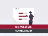 Ilustracja przedstawia mężczyznę patrzącego na ekran z paskami postępu, symbolizującymi wdrożenie systemu zarządzania dokumentami.