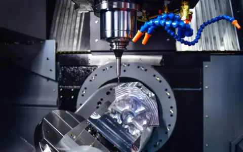 Precyzyjne frezowanie detalu z aluminium. Wiertło precyzyjnie dociera do celu, kontrolując głębokość skrawania.