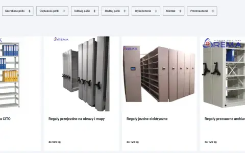 Różne rodzaje regałów magazynowych: archiwalne, jezdne elektryczne i przesuwne. Idealne do budowy efektywnego systemu przechowywania.