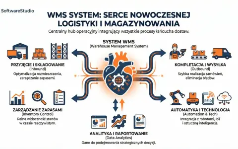 System magazynowy WMS jako serce logistyki: integracja przyjęcia, zarządzania zapasami, kompletacji, wysyłki, automatyki i analizy danych.