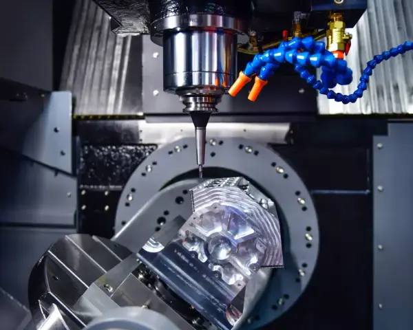 Precyzyjne frezowanie detalu z aluminium. Wiertło precyzyjnie dociera do celu, kontrolując głębokość skrawania.