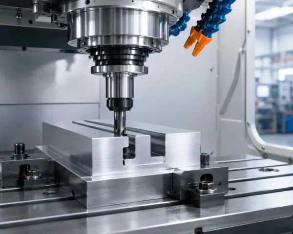 Precyzyjne cięcie metalu przez frez teowy w nowoczesnej maszynie CNC.