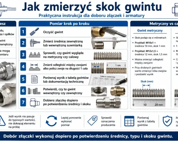 Jaki gwint? Sprawdź skok gwintu M8, porównaj z tabelą, by dobrać właściwe złącze.