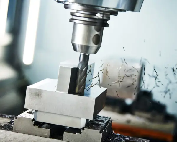 Frezarka CNC obrabia metal, tworząc wióry. Różne rodzaje frezarek pozwalają na precyzyjne kształtowanie detali.