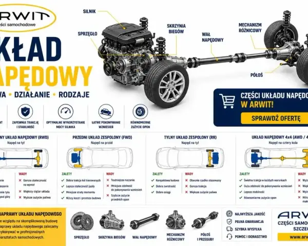 Rodzaje przekładni: RWD, FWD, RR i 4x4. Schematy budowy, zalety i wady układów napędowych.