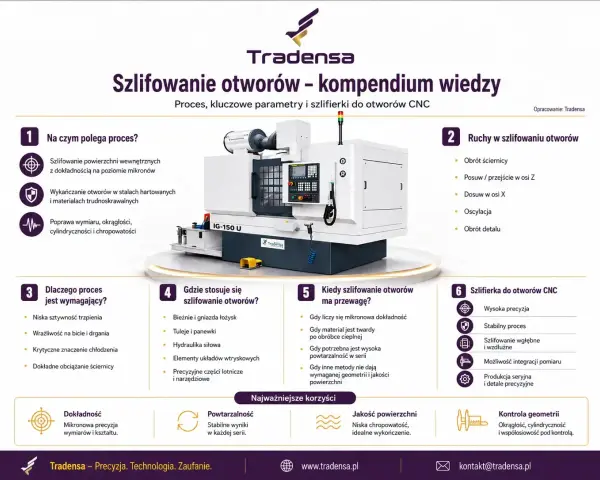 Kompendium wiedzy o szlifowaniu otworów CNC: rodzaje szlifierek, proces, parametry i zastosowania. Precyzja na poziomie mikronów.
