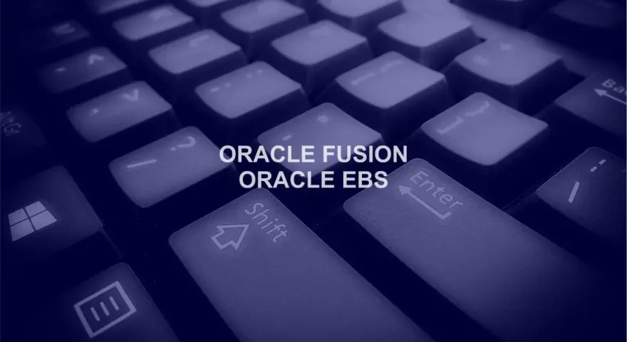 Klawiatura z napisem ORACLE FUSION ORACLE EBS.