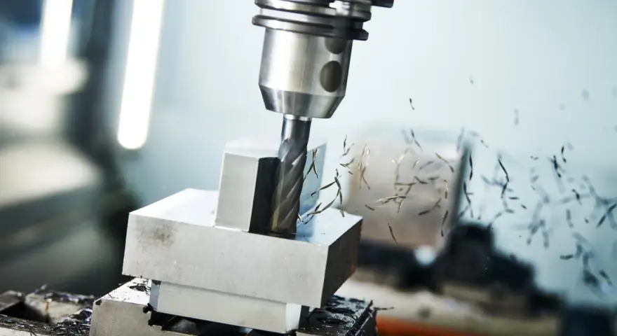 Frezarka CNC obrabia metal, tworząc wióry. Różne rodzaje frezarek pozwalają na precyzyjne kształtowanie detali.