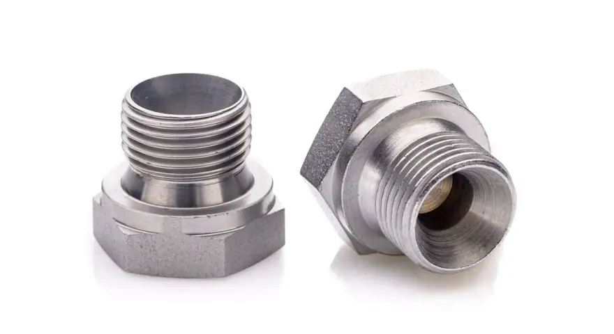 Dwa metalowe elementy z gwintem 3/8. Wymiary gwintu są kluczowe dla precyzyjnego połączenia.