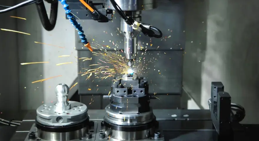Precyzyjne modelowanie powierzchniowe metalu z iskrzącą maszyną CNC.