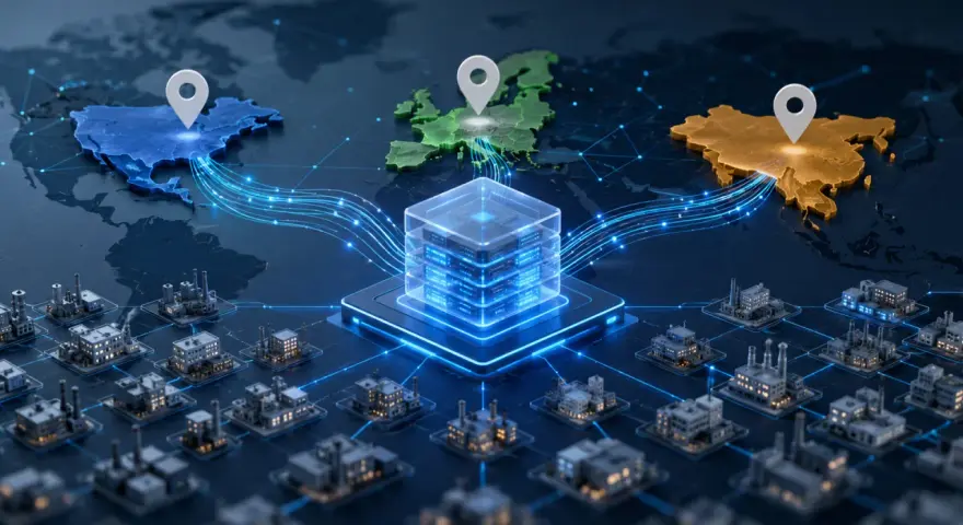 Globalny system ax łączy fabryki na całym świecie z centralnym serwerem.