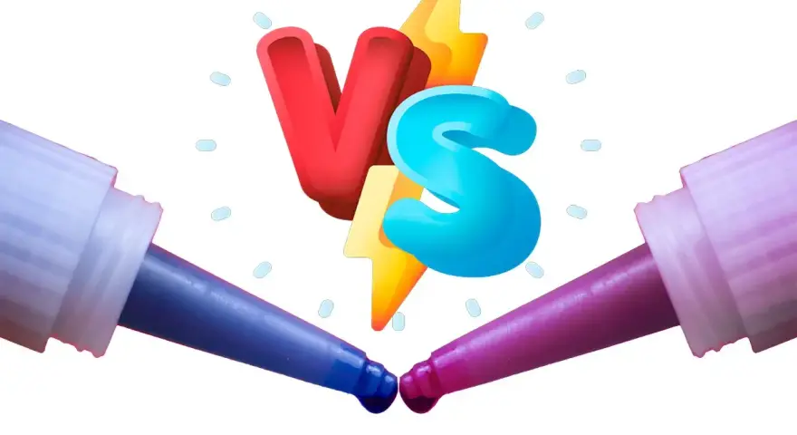 Dwa aplikatory z kroplami kleju, symbol "VS" i błyskawica. Jaki klej do gwintów wybrać?