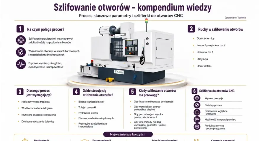 Kompendium wiedzy o szlifowaniu otworów CNC: rodzaje szlifierek, proces, parametry i zastosowania. Precyzja na poziomie mikronów.