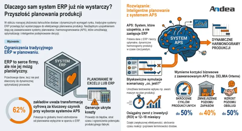 System APS uzupełnia ERP, tworząc dynamiczne harmonogramy produkcji. To klucz do efektywnego planowania zasobów przedsiębiorstwa.